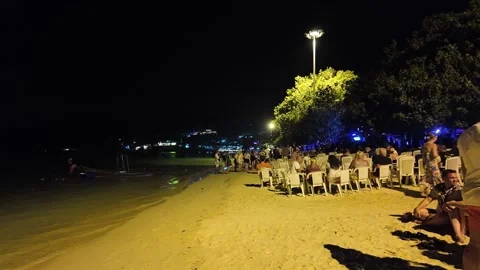 Phi Phi island beach party at night Thailand Southeast Asia tropical destination Stock Footage 331080032