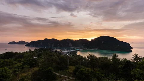 Phi Phi Island Sunset &amp; Day to Night Viewpoint Timelapse Stock Footage 236435955