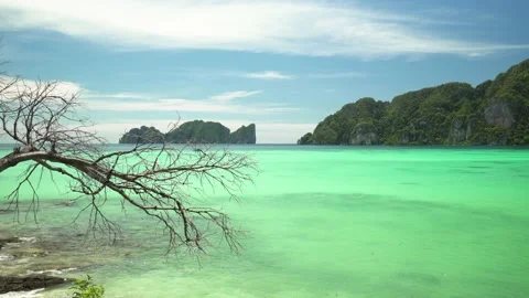 Phi Phi lagoon island look at from Phi Phi Island, Krabi Thailand Stock Footage 153505917