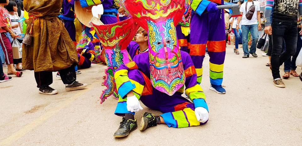 Phi Ta Khon or Ghost festival in Thailand Stock Photos