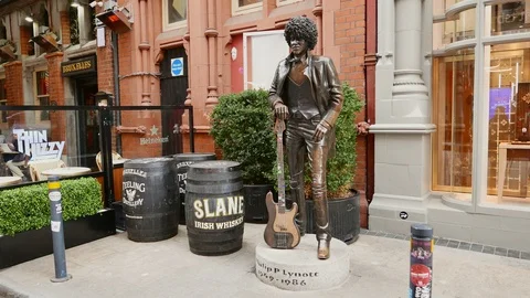 Phil Lynott Statue Thin Lizzy Dublin Ireland Stock-Footage 119042009