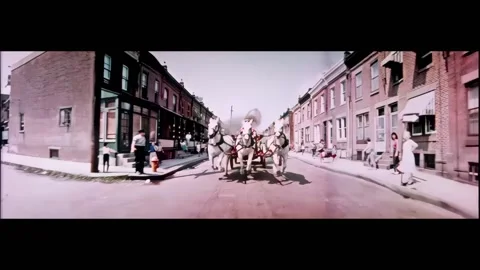 PHILADELPHIA - 1958 - Horses pull an old-fashioned fire engine in Philadelphia Stock Footage 330874870