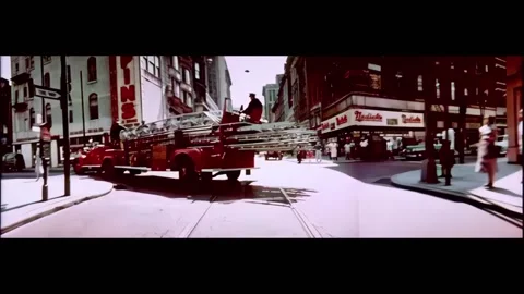 PHILADELPHIA - 1958 - View from a fire engine as it arrives on site in Stock Footage 330875242