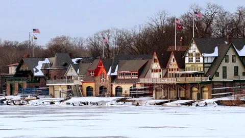 Philadelphia Boathouse Row Stock Footage 84248360