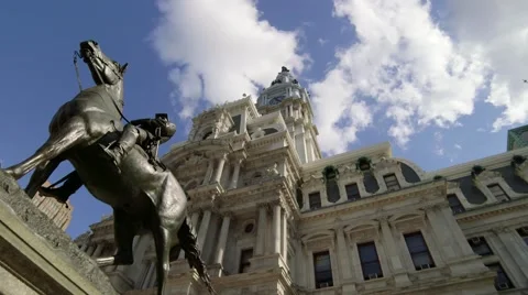 Philadelphia City Hall Dramatic Angle with Time-lapse Cloudscape Stock Footage 63127858