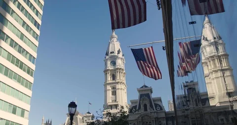 Philadelphia City Hall In Reflection of Windows Video stock 118405448