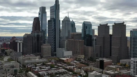 Philadelphia Downtown Aerial Pullback Stock Footage 124558913