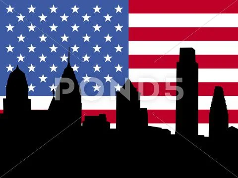 Philadelphia with flag Stock Illustrationen