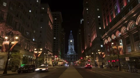 Philadelphia Night Time-lapse of City Hall Stock Footage