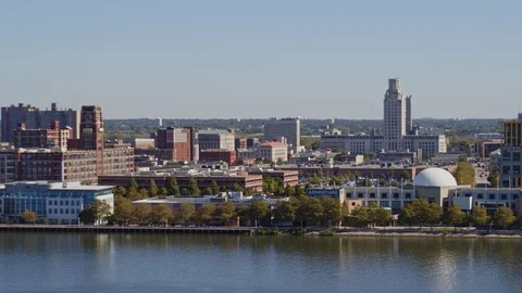 Philadelphia Pennsylvania Aerial v48 Panoramic view of Camden waterfront Stock Footage