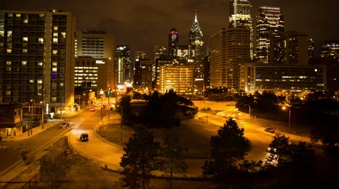 Philadelphia Skyline Night Timelapse. Stock Footage