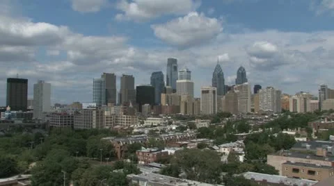 Philadelphia skyline push in. Stock Footage