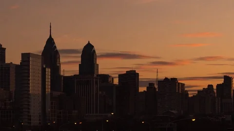 Philadelphia skyline sunrise time lapse Stock Footage