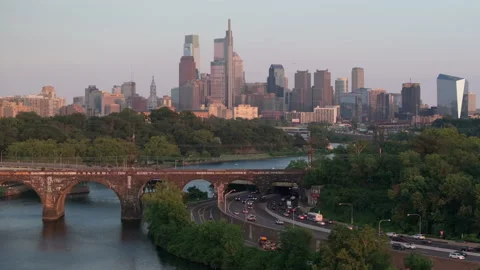The Philadelphia skyline at sunset Stock Footage 314145751