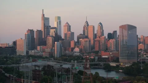 The Philadelphia skyline at sunset Video stock 314147971