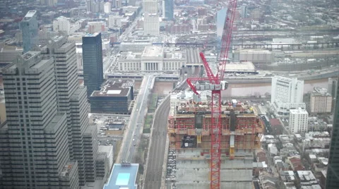 Philadelphia Skyscraper Construction Tilt Shift Stock Footage 64388596