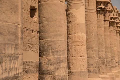 Philae Temple, columns, Aswan, Egypt Stock Photos