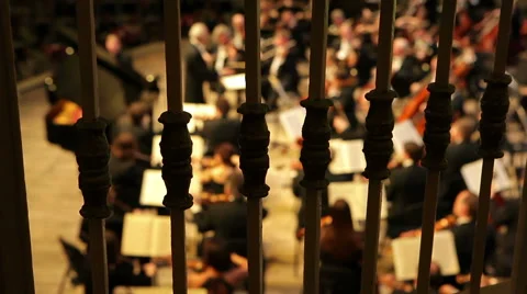 Philharmonic orchestra performs a concert (out of focus) Stock Footage 45294651