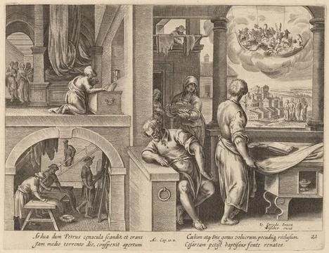 Philip Galle after Jan van der Straet, The Vision of Saint Peter The Visio... Stock Photos