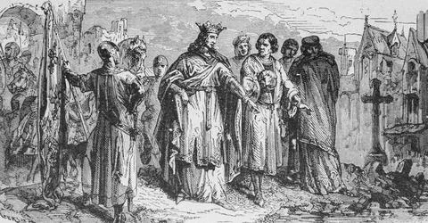 ,philippe auguste orders to pave paris 1200 edition lahure 1881 Stock Illustration