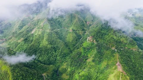 Philippine Cordilleras - Flight Through Clouds Above Green Banaue Mountains Stock Footage 344548077