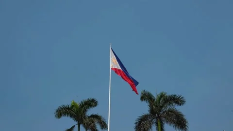 Philippine flag waving in the wind against a blue sky background. Stock Footage 300066644