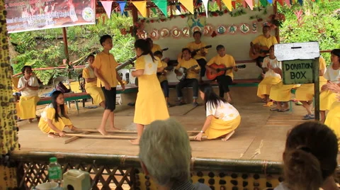 Philippine Visaya bamboo dancing Stock Footage 43674034