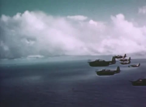 PHILIPPINES - 1943: Air combat - Dive Bomber Formation above Clouds Vídeos de archivo 343786575