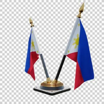 Philippines 3d illustration flag on pole. Wood flagpole Stock Illustration
