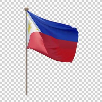 Philippines 3d illustration flag on pole. Wood flagpole Illustrazione stock