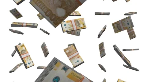 Philippines 500 Piso Falling Animation Stacks Of Money on White Screen Stock Footage 302401675