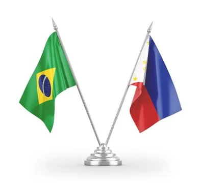 Philippines and Brazil table flags isolated on white 3D rendering Stock Illustration