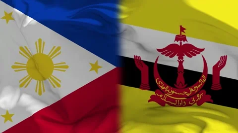 Philippines And Brunei Flag Waving in Slow Motion Loop Animation Stock Footage 337334594