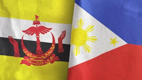 Philippines and Brunei two flags textile cloth 3D rendering Stock Illustration