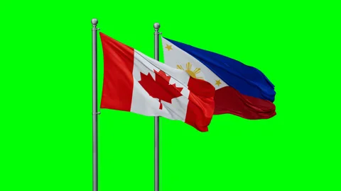 Philippines and Canada two flags Stock Footage 289636107