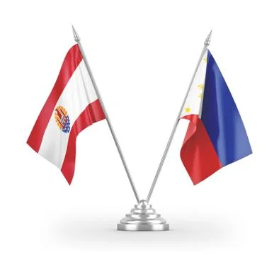 Philippines and French Polynesia table flags isolated on white 3D rendering Stock Illustration