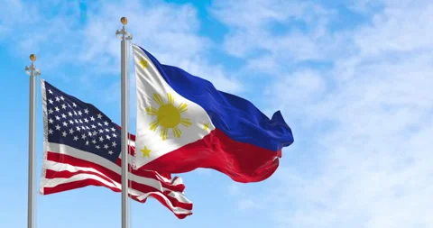 Philippines and US national flags waving in the wind Stock Footage 313935687