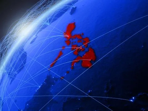 Philippines on blue Earth with network Stock Illustration