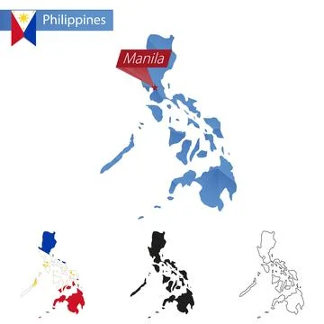 Philippines blue Low Poly map with capital Manila. Stock Illustration