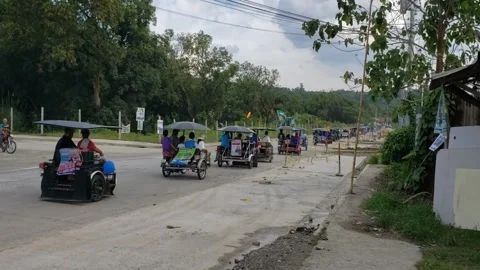 Philippines. Column of motorcycles Stock Footage 254541011