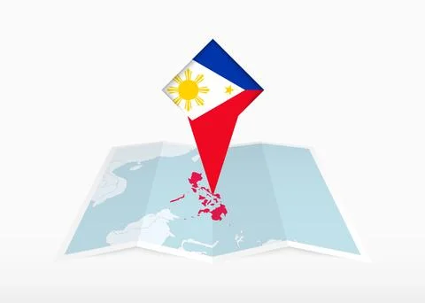 Philippines is depicted on a folded paper map and pinned location marker wi.. Stock Illustration