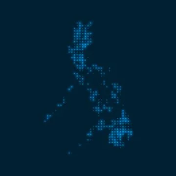 Philippines dotted glowing map. Shape of the country with blue bright bulbs.. Stock Illustration