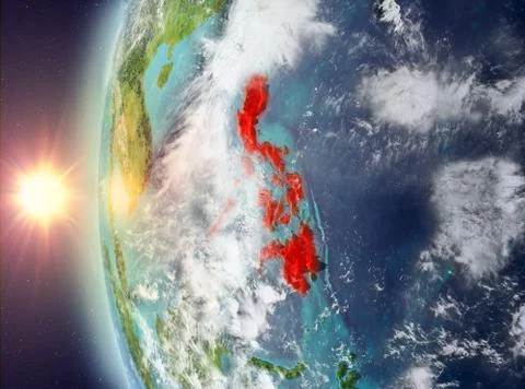 Philippines during sunset from space Illustrazione stock