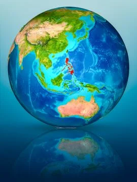 Philippines on Earth on reflective surface Illustrazione stock