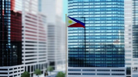 Philippines Flag 3D Render Animation Waving in Front of Modern Glass Buildin Stock-Footage 332950576