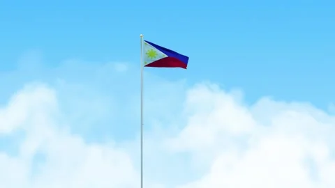 Philippines Flag 3D Render Animation Waving on Pole with Blue Sky Stock-Footage 332960896