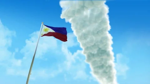 Philippines Flag 3D Render Animation on Pole with Fighter Jets Smoke Trails  Stock-Footage 333236607