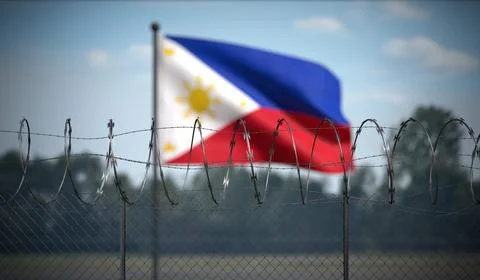 Philippines - Flag and Barbed Wire Fence - 3D illustration Stock Illustration