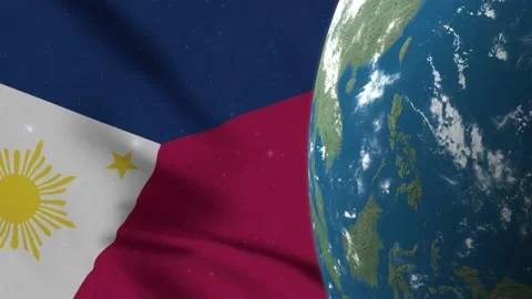 Philippines Flag and Philippines Map on Earth Globe 4K Stock Footage 220782444