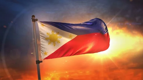 Philippines Flag Backlit At Beautiful Sunrise Loop Slow Motion 4K Stock Footage 76681742
